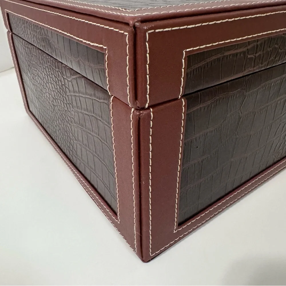 Brown Crocodile Embossed Leather Look Large Storage Keepsake Box Organizer